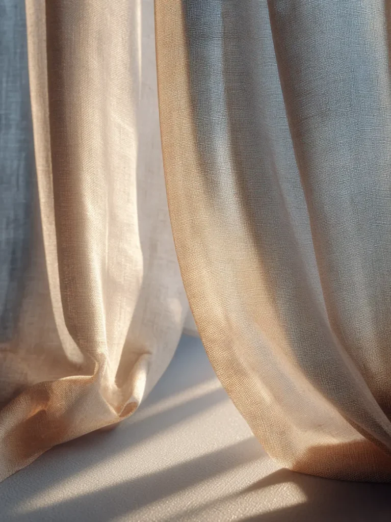 grey linen curtains and light softly diffused through
