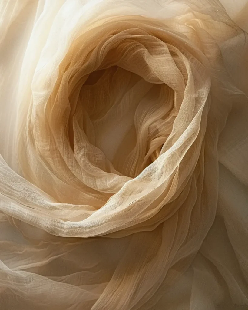 Light coloured linen looped into a nest shape