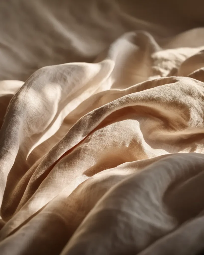 Soft linen folds in natural light creating a cocoon-like shape, representing gentle postpartum support